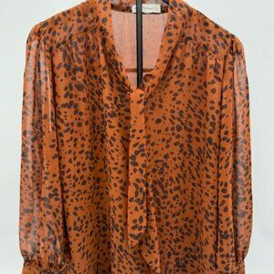 Fate + Fortune Sheer Leopard Print Blouse XL | Long Sleeve Animal Print Top